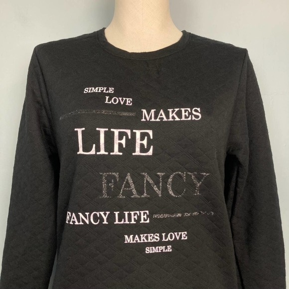 BROOME Allen Black Quilted Simple Love Life Quote Sweatshirt Juniors' Size M - Picture 3 of 12
